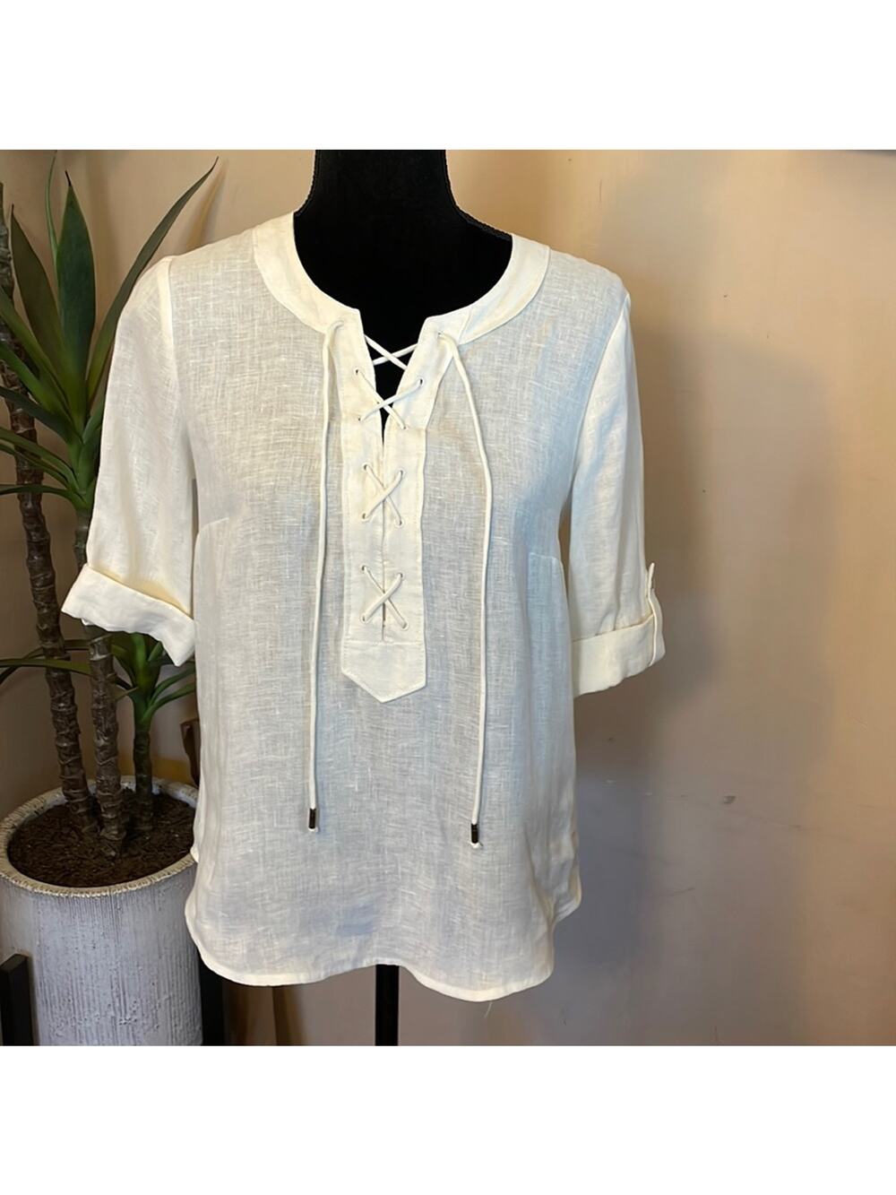 Anthropologie Maeve Marva lace up linen blouse